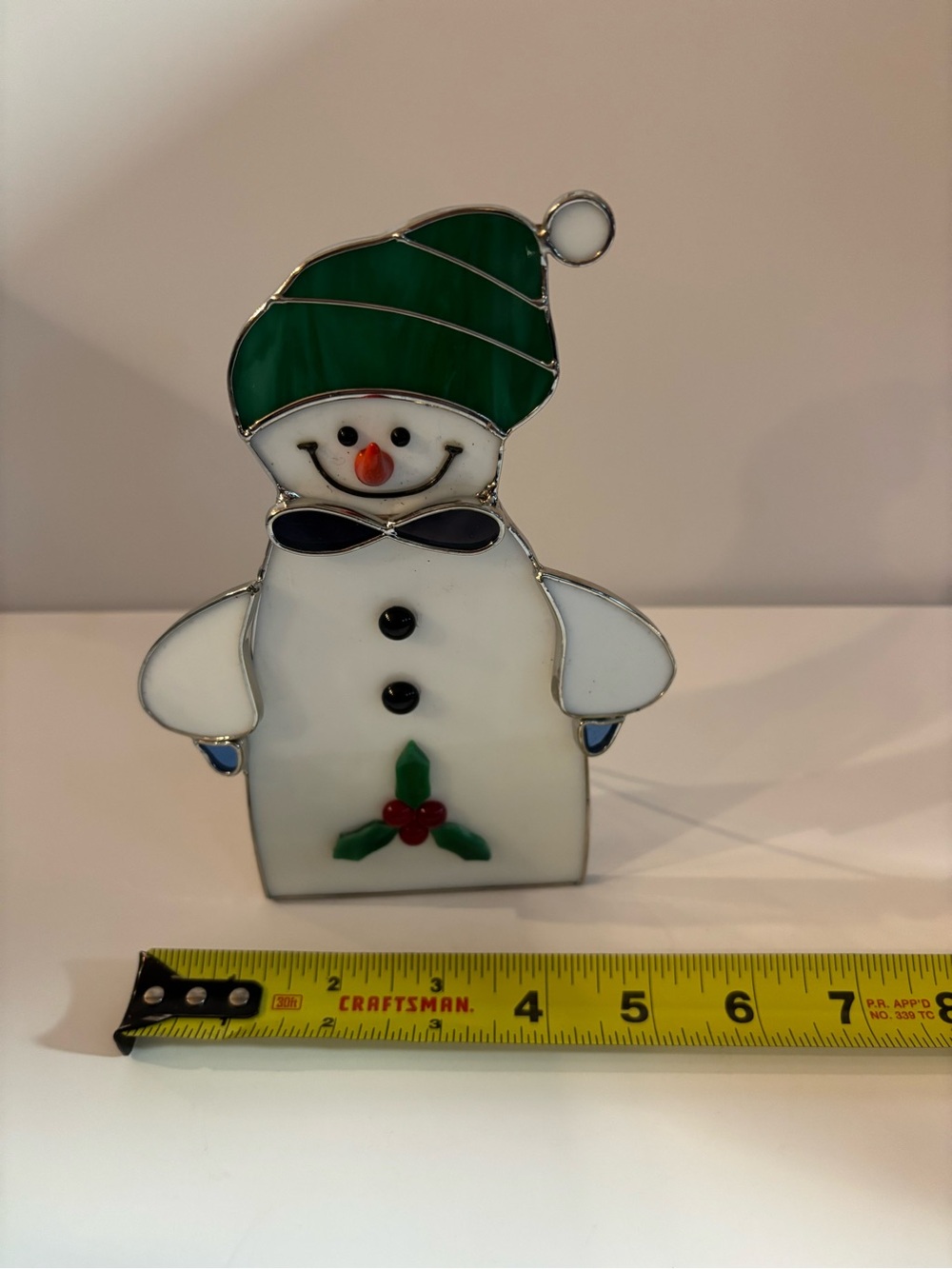 Vintage Stained Glass Snowman Tealight Candle Holder Christmas Decor